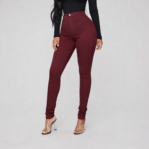 NWT Fashion Nova Plus Size Burgundy Skinny Jeans 2X (18/20) High Rise Stretch